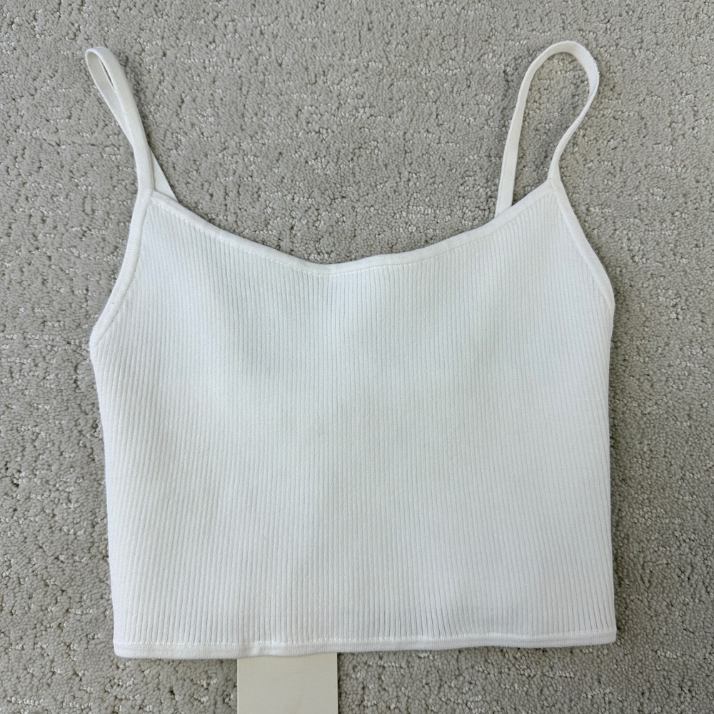 Monday Swimwear Beverly Hills Top Women M White Ribbed Adjustable Crop Tank